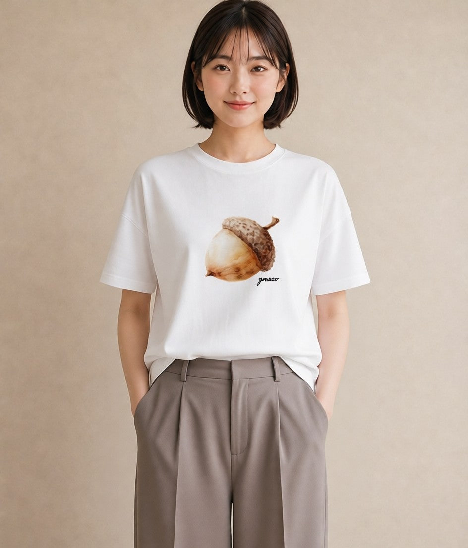 Tシャツ レディース 松ぼっくり 植物 ボタニカル イラスト シンプル お出かけ 普段着 白T YMAZO