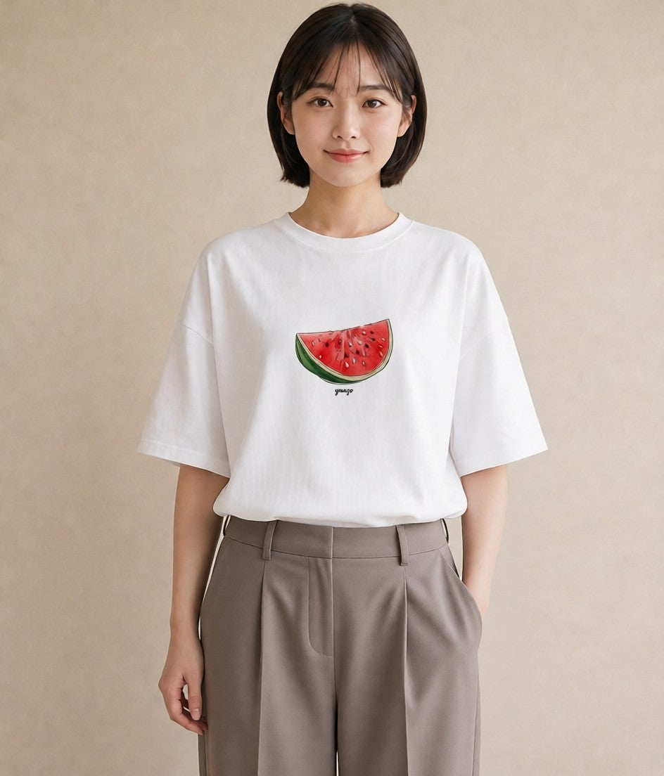 プリントTシャツ レディース パイナップル 食べ物 フード イラスト ラフカジュアル 女性 旅行用 白T YMAZO