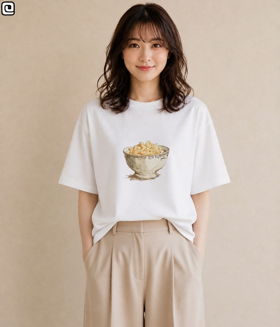 半袖Tシャツ レディース ポップコーン 食べ物 フード イラスト 可愛い 旅行 母娘コーデ 白T YMAZO