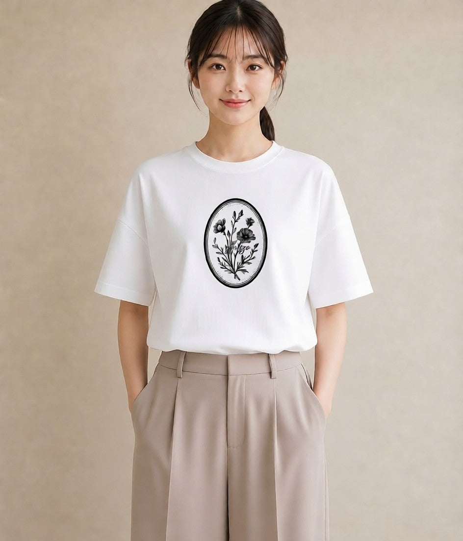 グラフィックTシャツ レディース 小花 花 フラワー イラスト 線画 姉妹 送別ギフト 白T YMAZO