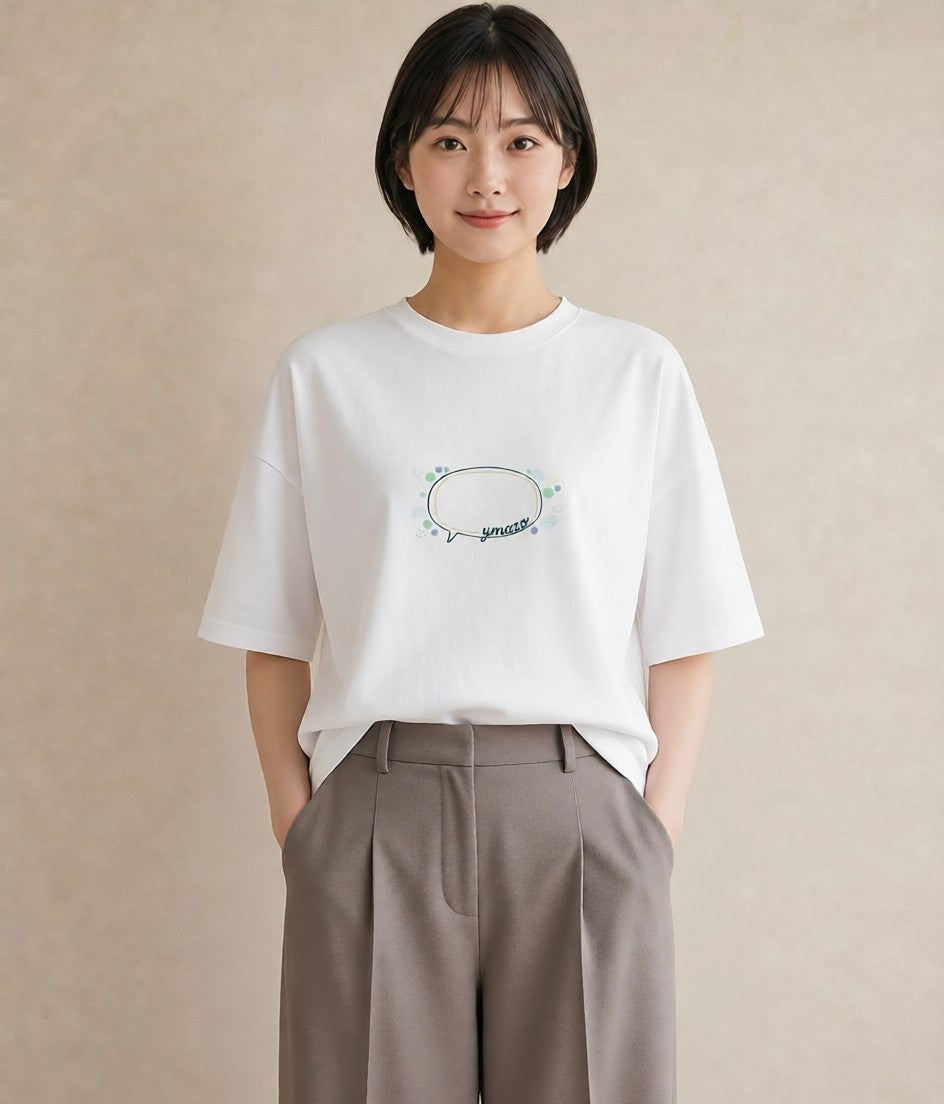 グラフィックTシャツ レディース 紙風船 和紙 ナチュラル アンティーク イラスト ミニマル 部屋着 女性向けギフト 白T YMAZO