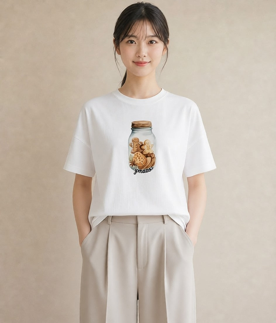 プリントTシャツ レディース 食パン 食べ物 フード イラスト 線画 ママ カフェ服 白T YMAZO