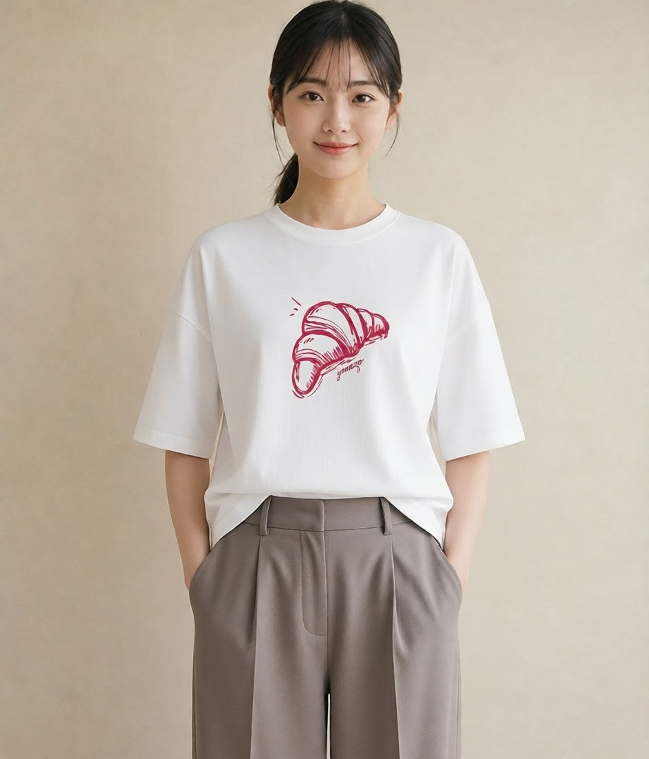 プリントTシャツ レディース パン ベーカリー レトロ イラスト 女性向けギフト 散歩 白T YMAZO