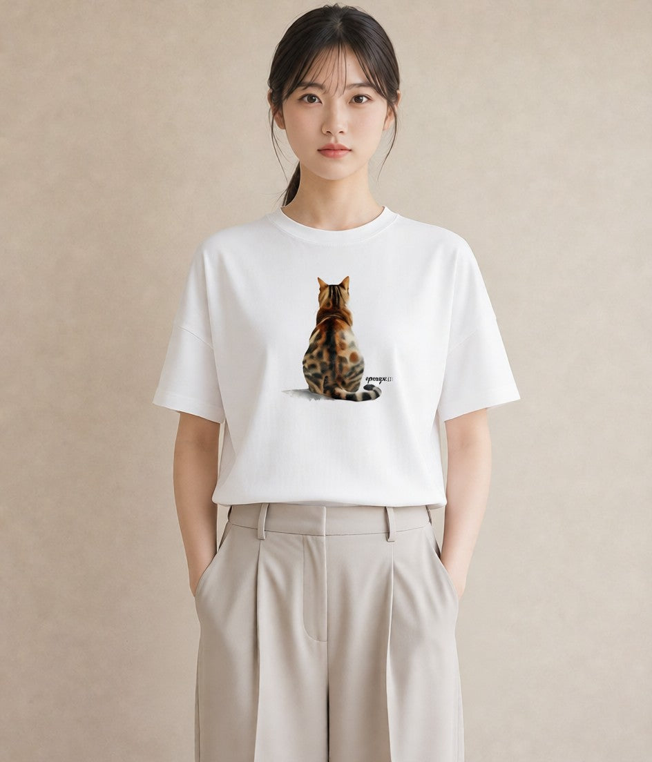 Tシャツ レディース 子猫 猫 ねこ イラスト きれいめカジュアル 女性 旅行用 白T YMAZO