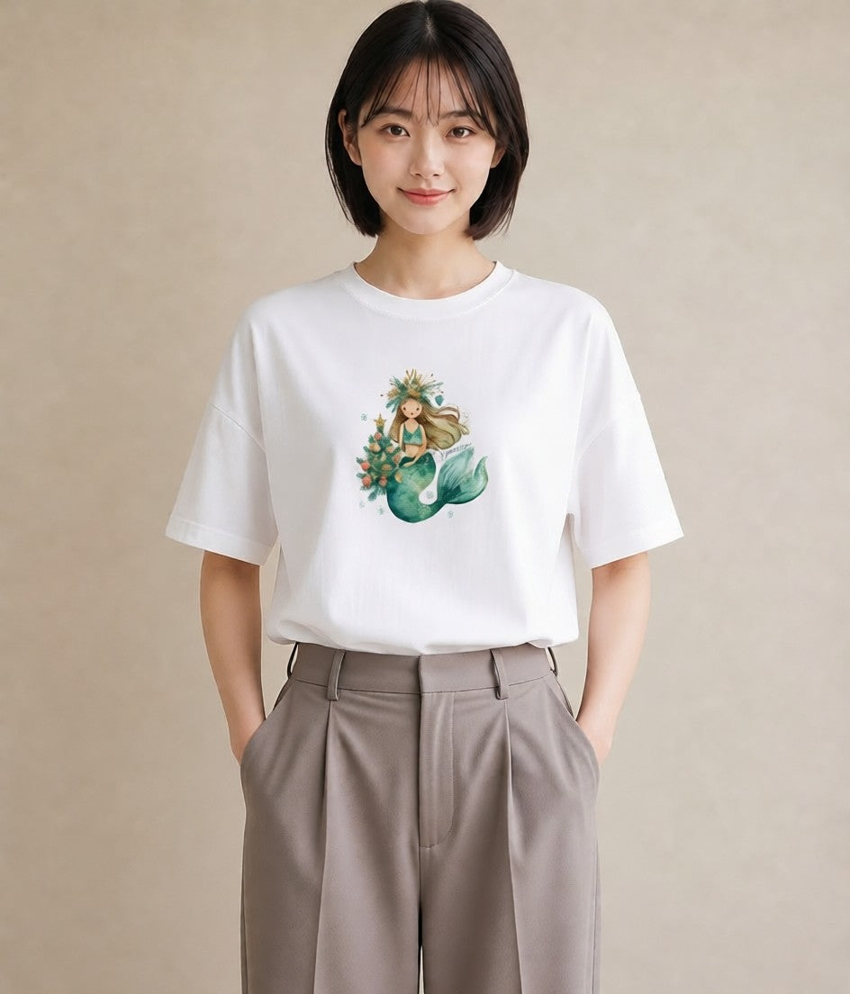 プリントTシャツ レディース 人魚 海の生き物 海 イラスト 個性的 通学 誕生日プレゼント 白T YMAZO