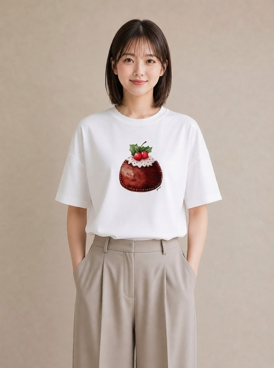 プリントTシャツ レディース プリン 食べ物 フード イラスト シンプル 公園 ママ 白T YMAZO