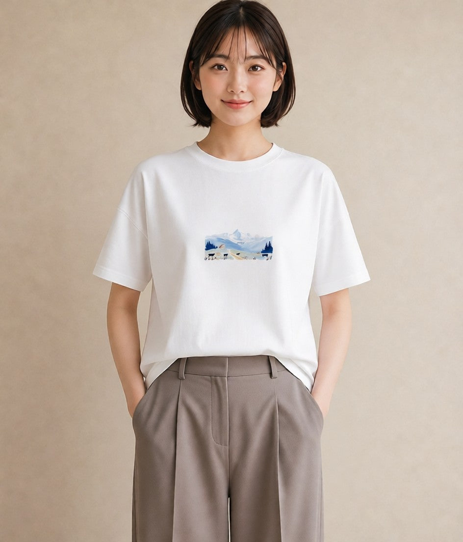 Tシャツ レディース 山 星空 宇宙 イラスト アート風 お揃い 親子 白T YMAZO