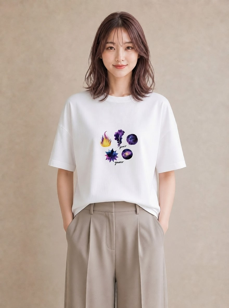 Tシャツ レディース 獅子座 星空 宇宙 イラスト 旅行コーデ ルームウェア ギフト 白T YMAZO