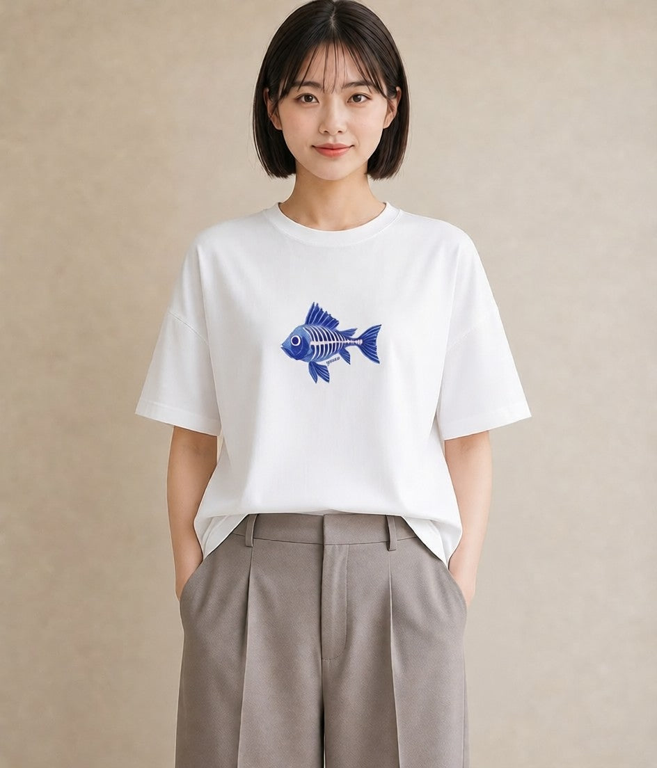 Tシャツ レディース 熱帯魚 ペット 動物 イラスト きれいめカジュアル 綿100 デート 白T YMAZO
