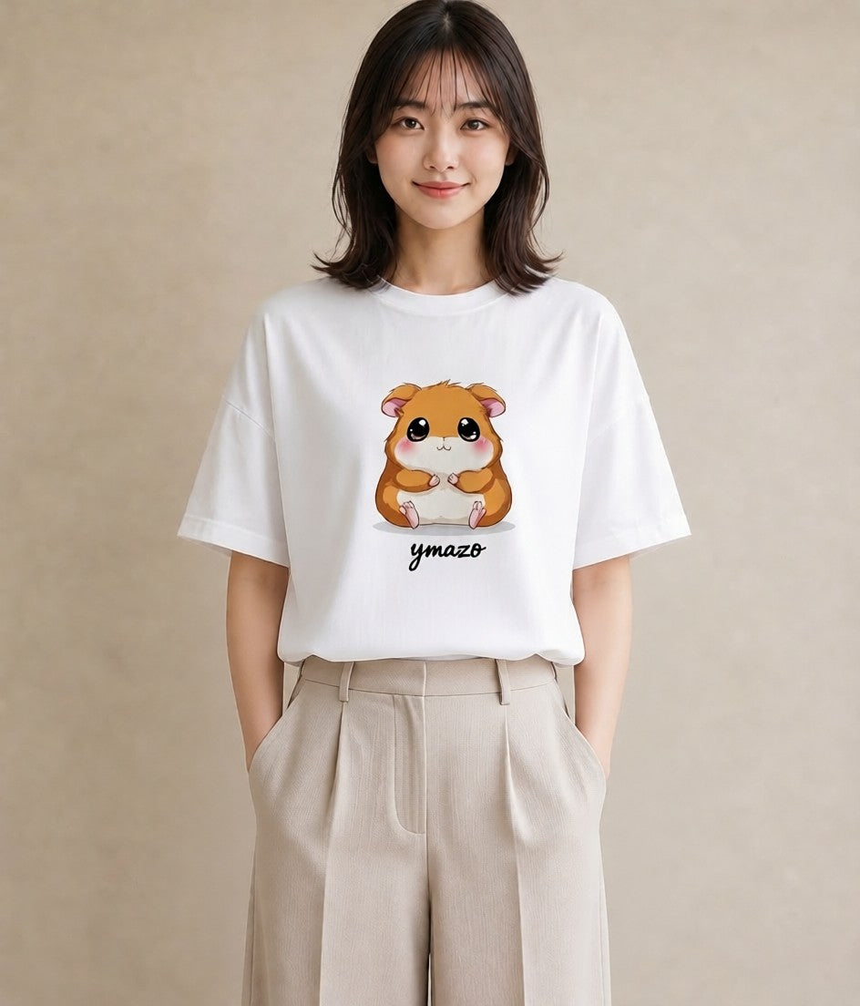 Tシャツ レディース ゴールデンハムスター ペット 動物 イラスト お洒落 帰省 ラフ 白T YMAZO