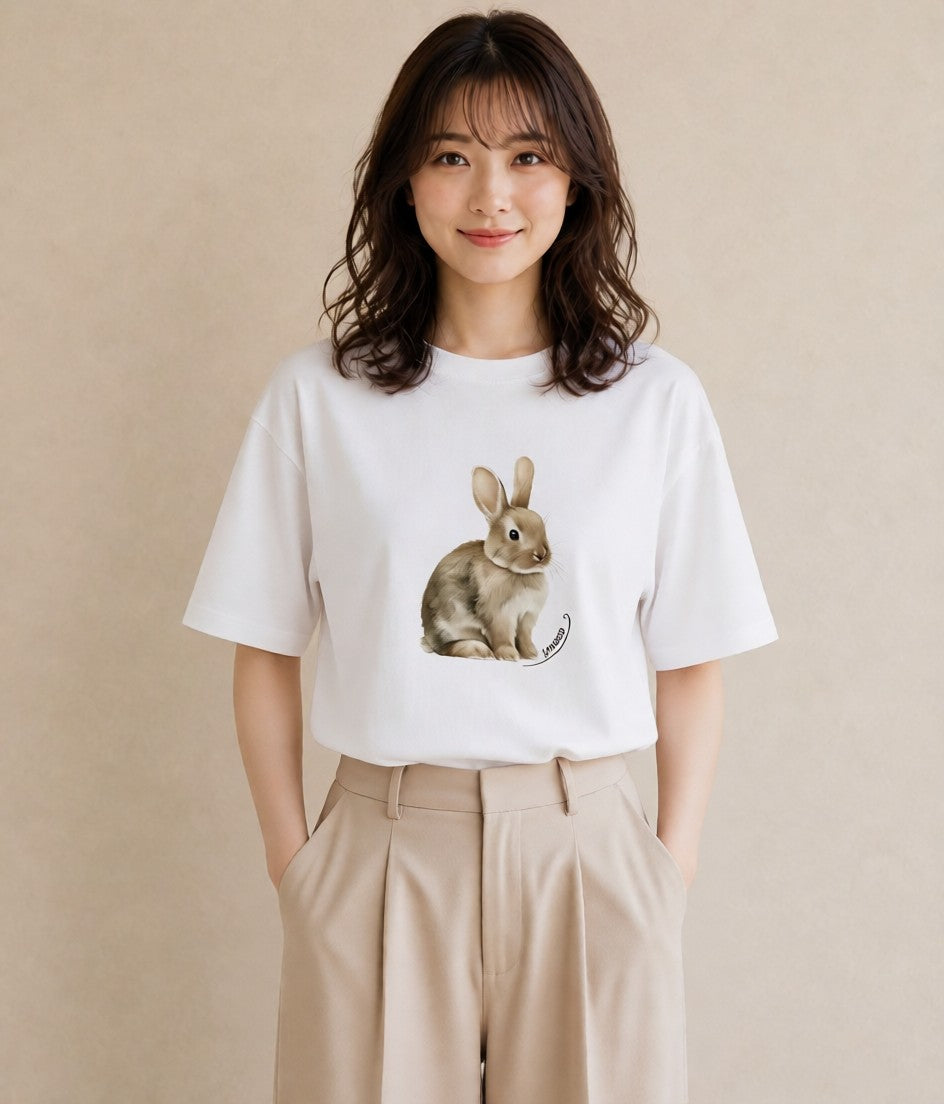 Tシャツ レディース ネザーランドドワーフ ペット 動物 イラスト 可愛い 秋コーデ おしゃれギフト 白T YMAZO