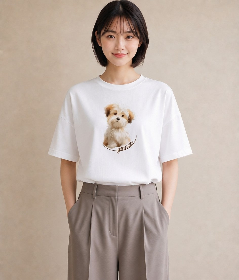 デザインTシャツ レディース いぬ 犬 ワンコ イラスト ガーリー ルームウェア ギフト 白T YMAZO
