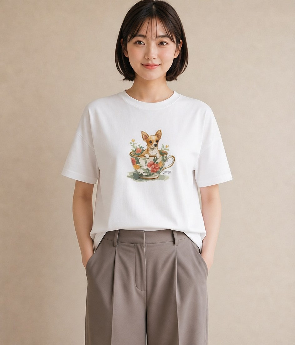 プリントTシャツ レディース チワワ 犬 いぬ イラスト 女子会 お揃い 白T YMAZO