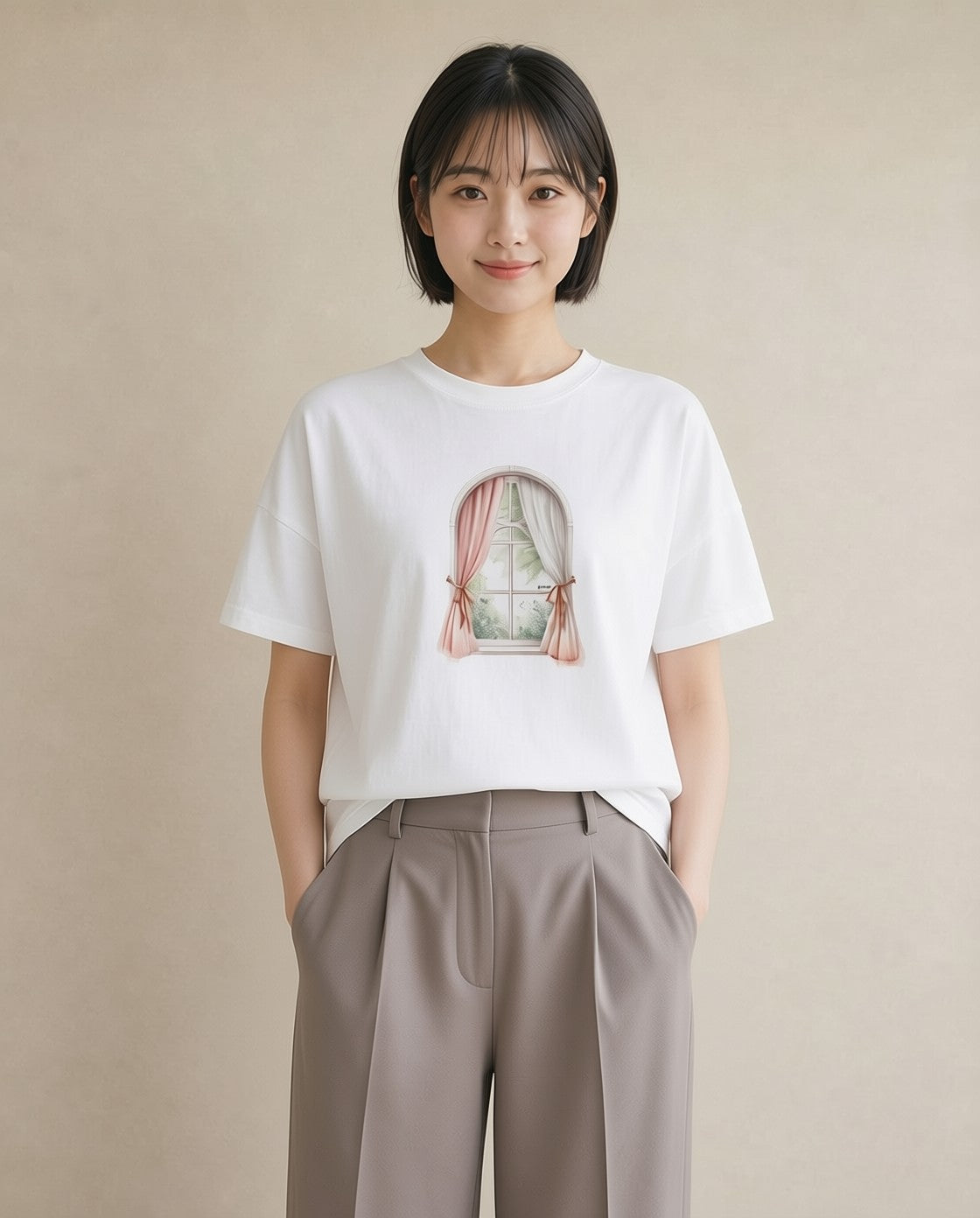 グラフィックTシャツ レディース 灯りの家 小屋 夜 ナチュラル アンティーク イラスト 上品 クリスマス 旅行 白T YMAZO