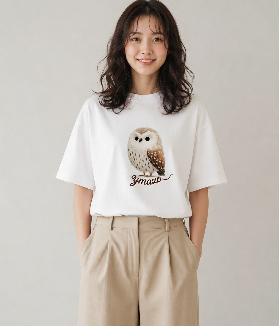 プリントTシャツ レディース シロフクロウ 動物 アニマル イラスト 抜け感 旅行 母娘コーデ 白T YMAZO