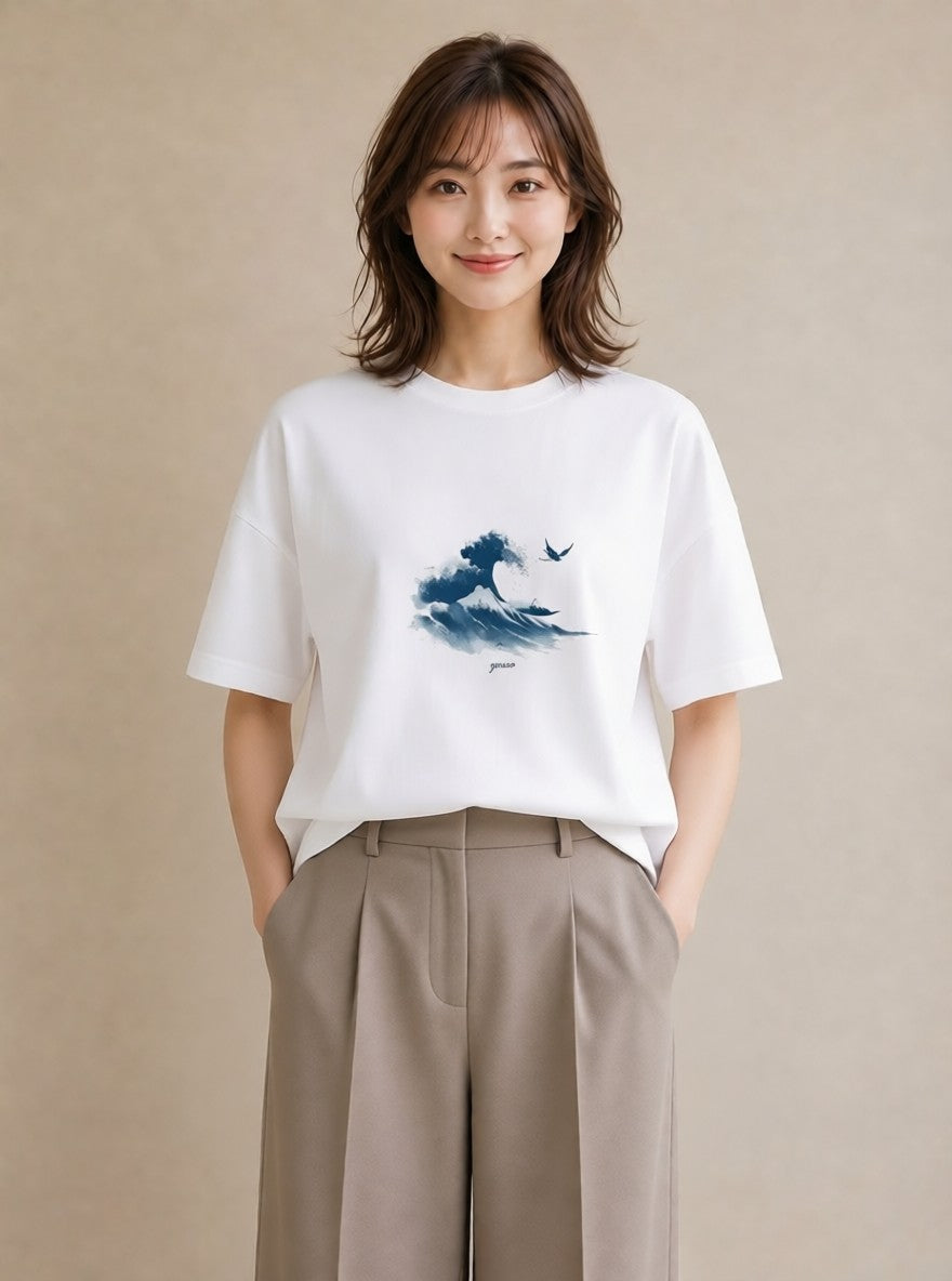 半袖Tシャツ レディース 海 星空 宇宙 イラスト 春服 ミセス 白T YMAZO
