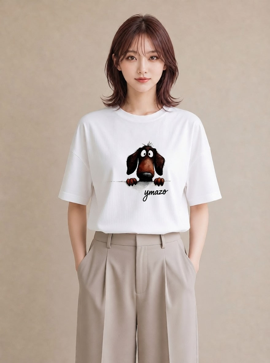 半袖Tシャツ レディース ミニチュアダックスフンド 犬 いぬ イラスト ナチュラル 姉妹 送別ギフト 白T YMAZO