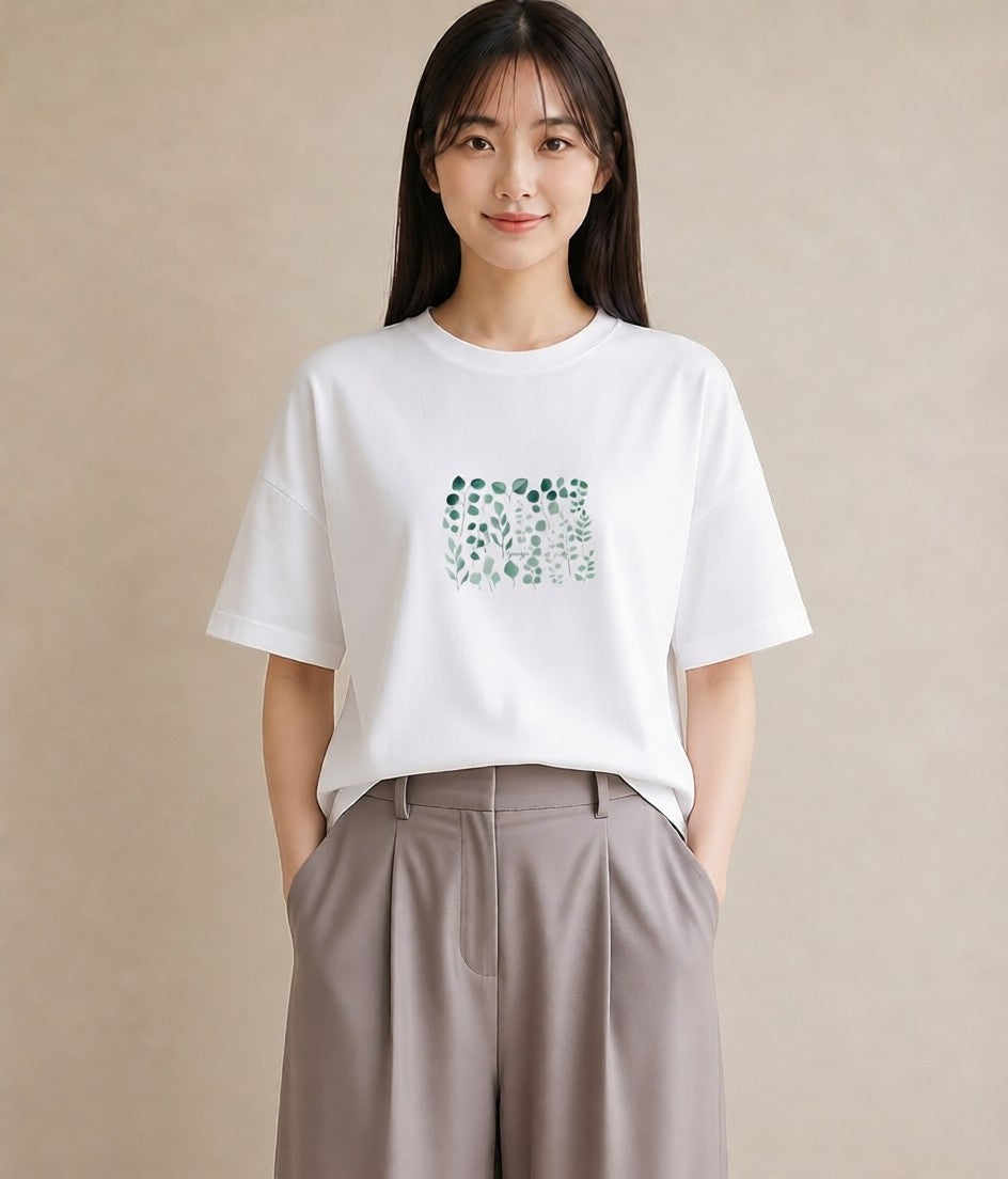 グラフィックTシャツ レディース ボタニカル 植物 イラスト ママ カフェ服 白T YMAZO
