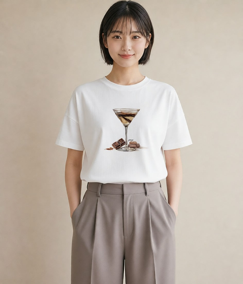 プリントTシャツ レディース チョコ 食べ物 フード イラスト ボタニカル 休日 ペアコーデ 白T YMAZO