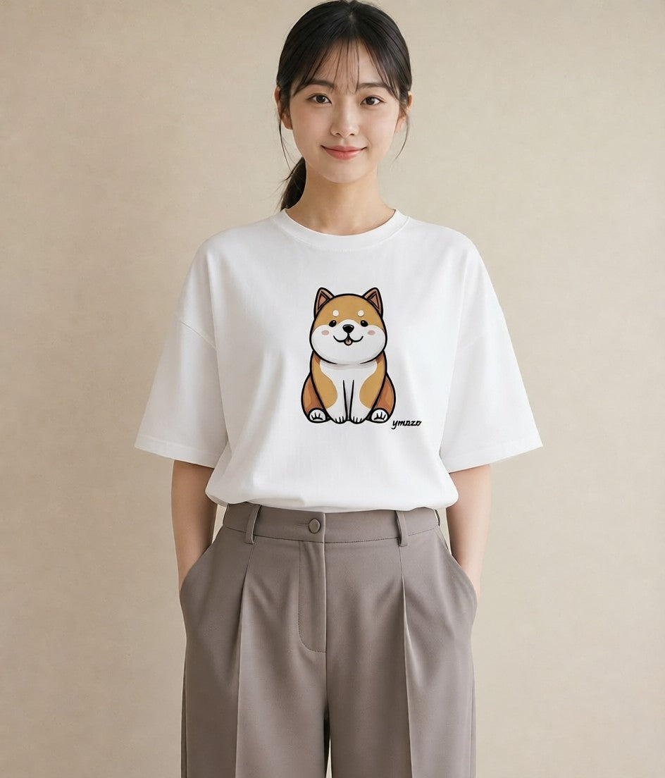 グラフィックTシャツ レディース 柴犬 しばいぬ 犬 いぬ イラスト ゆるコーデ 送別ギフト 通勤 白T YMAZO