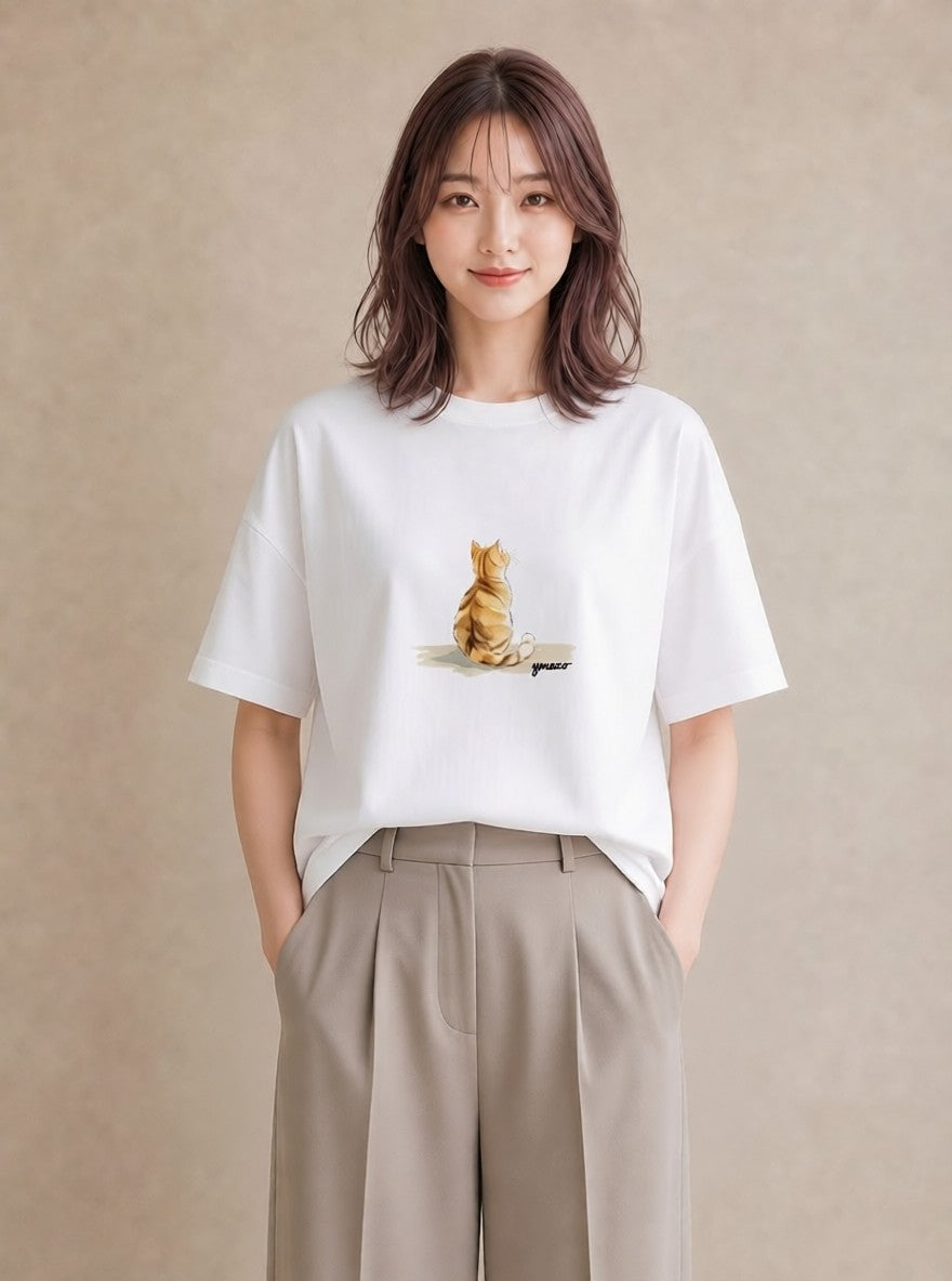 デザインTシャツ レディース 肉球 猫 ねこ イラスト ミニマル ミセス 春コーデ 白T YMAZO