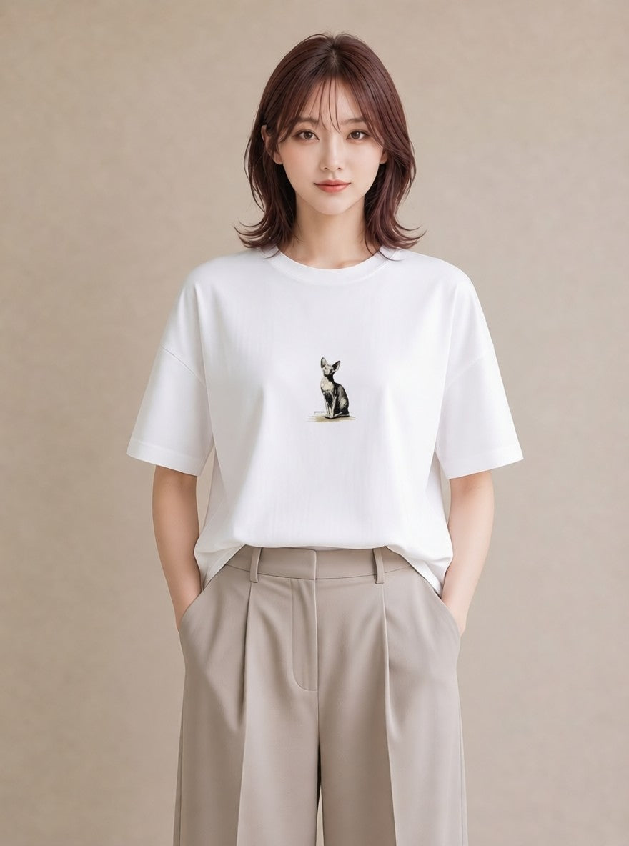 Tシャツ レディース スフィンクス 猫 ねこ イラスト お洒落 女性向けギフト 散歩 白T YMAZO