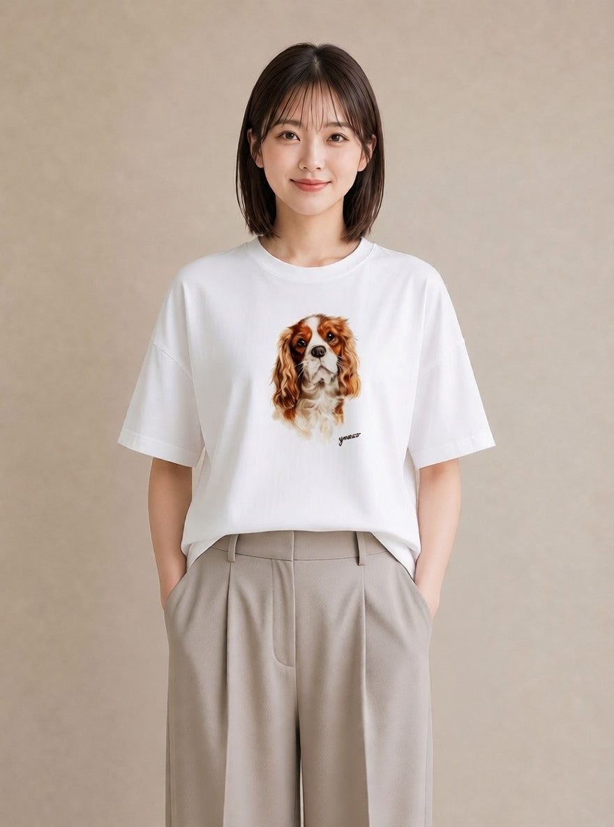グラフィックTシャツ レディース キャバリア 犬 いぬ イラスト ユニーク ギフト 母の日 白T YMAZO