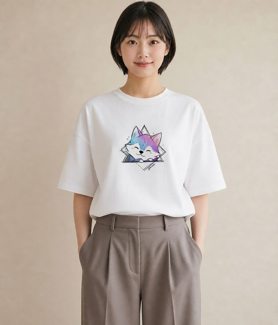 Tシャツ レディース シベリアンハスキー 犬 いぬ イラスト ナチュラル ペアコーデ 秋コーデ 白T YMAZO