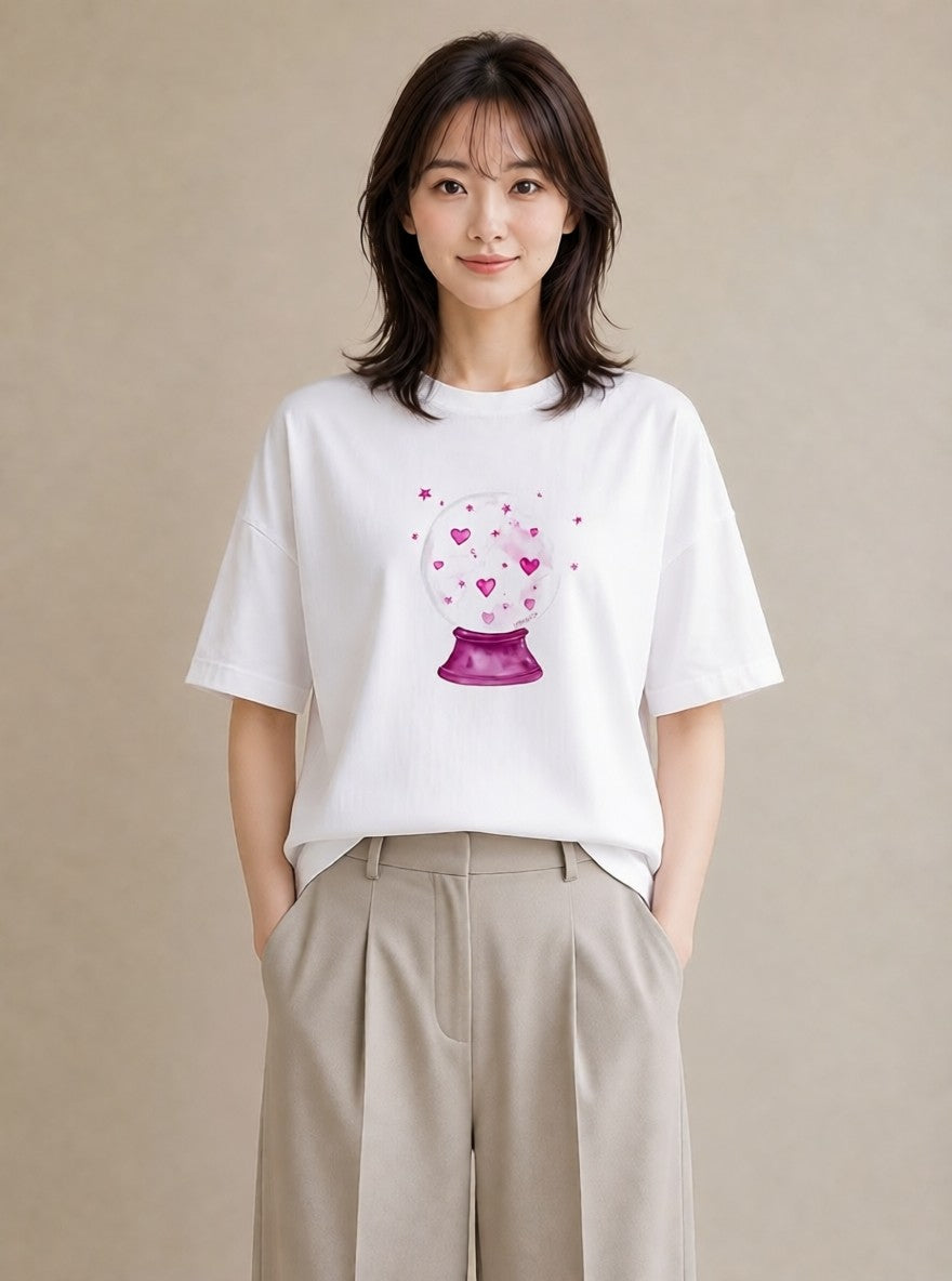 Tシャツ レディース 水瓶座 星空 宇宙 イラスト ガーリー デイリーウェア 休日 白T YMAZO