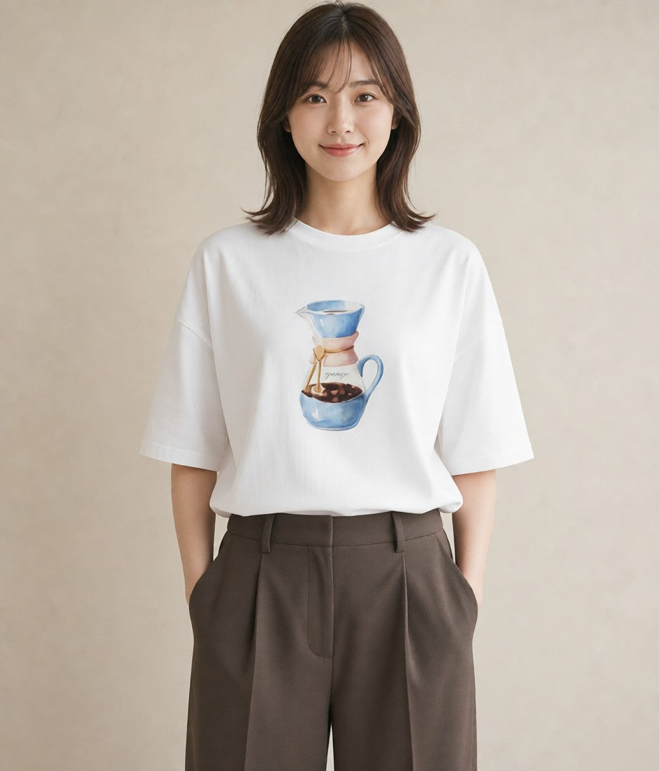 デザインTシャツ レディース エスプレッソ 食べ物 フード イラスト ナチュラル 夏コーデ 通学 白T YMAZO