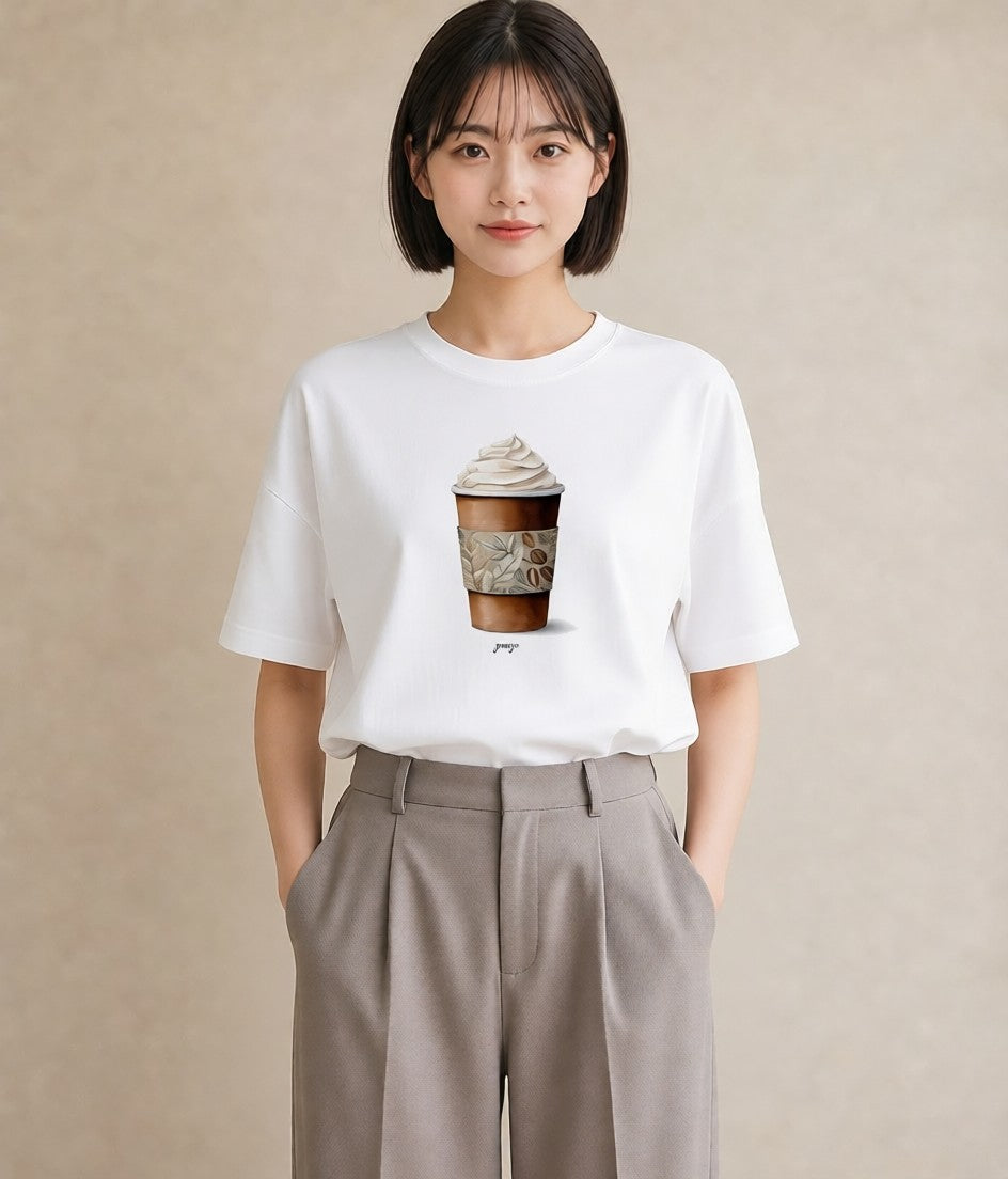 Tシャツ レディース コーヒー 珈琲 カフェ 食べ物 フード イラスト 手描き風 ギフト 母の日 白T YMAZO