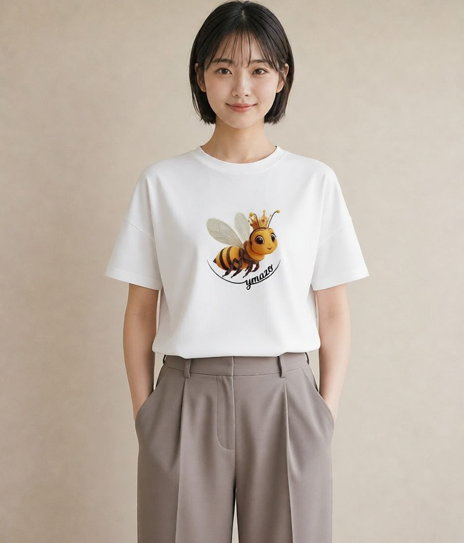 グラフィックTシャツ レディース みつばち 昆虫 虫 イラスト カフェコーデ 在宅 公園 白T YMAZO