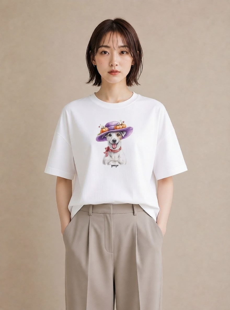 半袖Tシャツ レディース ジャックラッセルテリア 犬 いぬ イラスト カジュアル 女性向けギフト 散歩 白T YMAZO