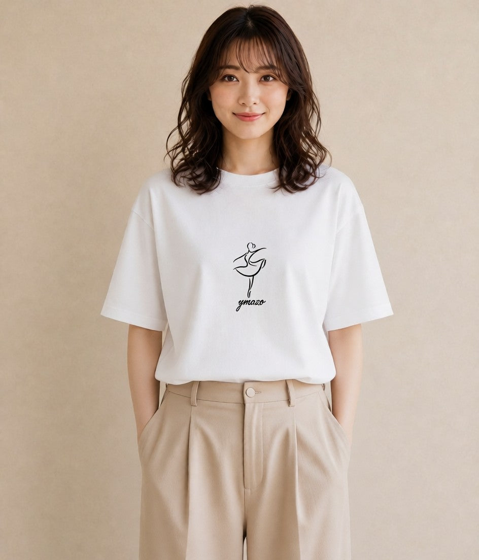 グラフィックTシャツ レディース バレエシューズ バレエ トウシューズ ナチュラル アンティーク イラスト ニュアンス 送別ギフト 通勤 白T YMAZO
