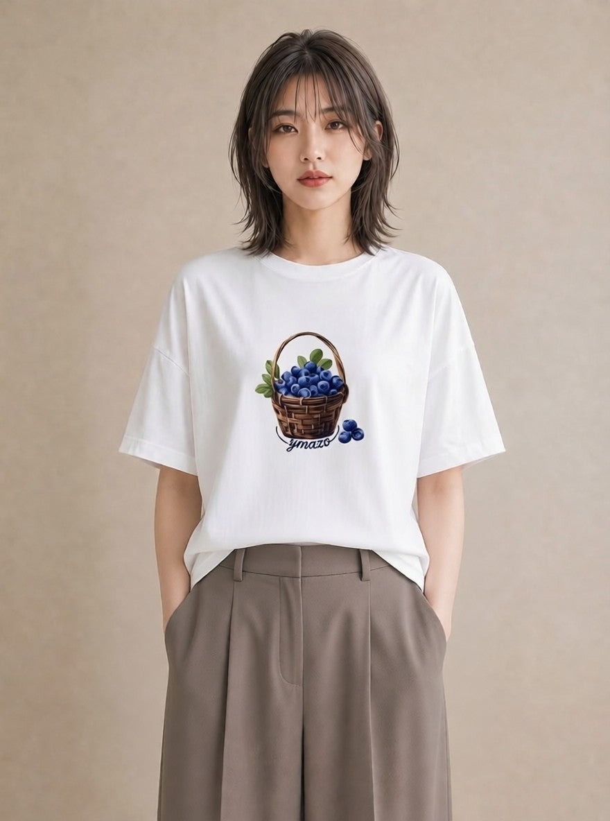 半袖Tシャツ レディース 木の実 植物 ボタニカル イラスト 韓国風 お揃い 親子 白T YMAZO
