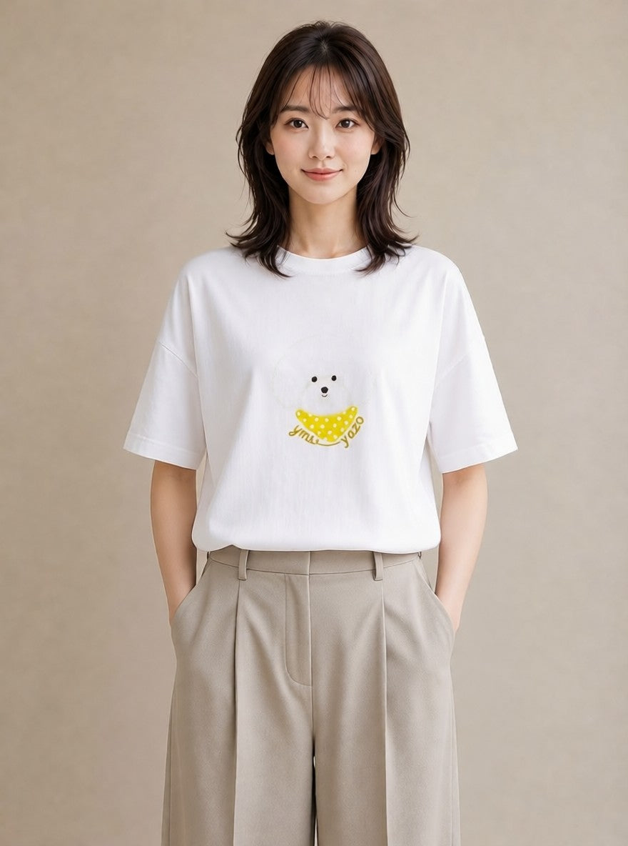 半袖Tシャツ レディース わんこ 犬 いぬ イラスト シック おしゃれギフト 社会人 白T YMAZO