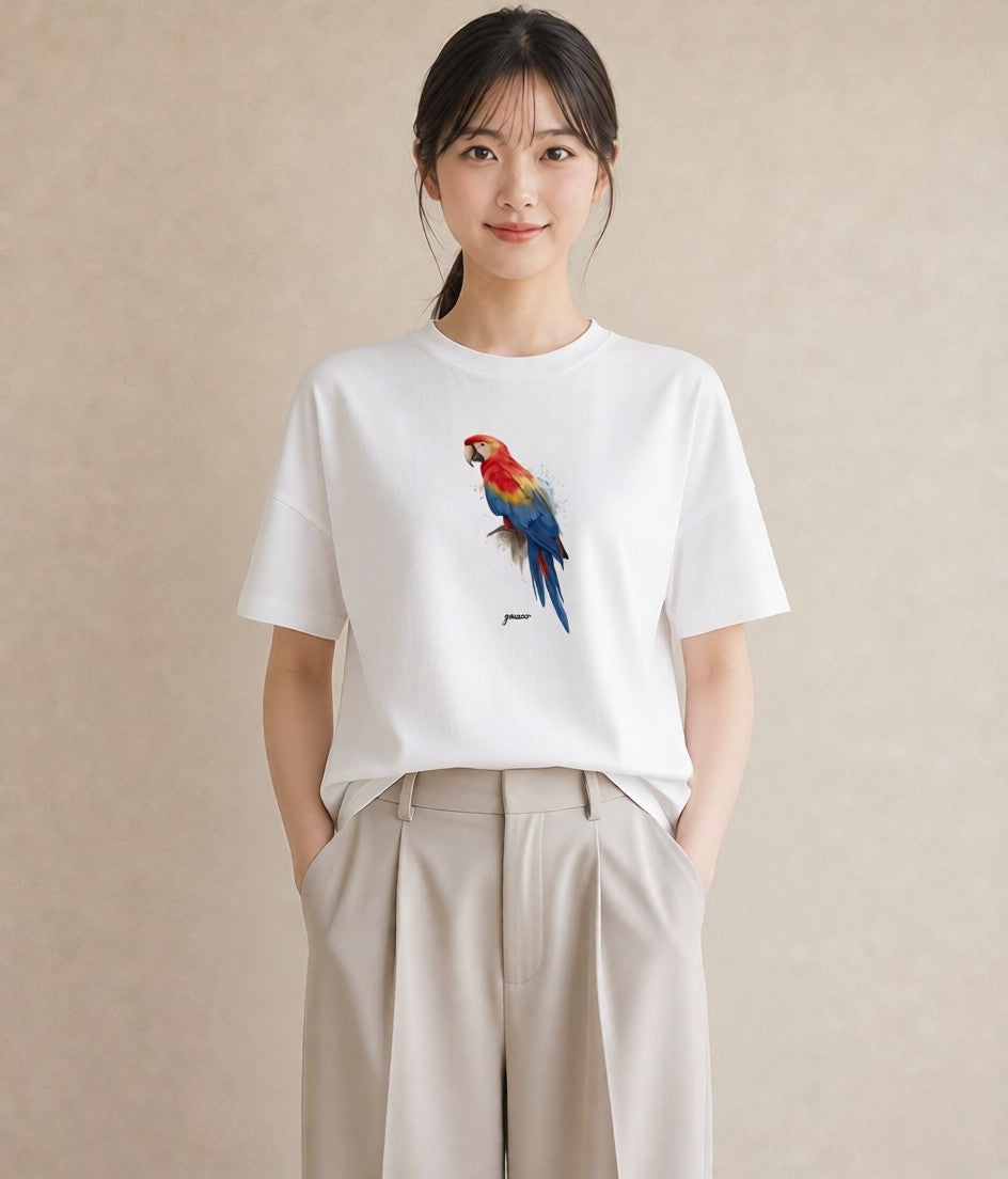 グラフィックTシャツ レディース コザクラインコ ペット 動物 イラスト ミニマル 帰省 ラフ 白T YMAZO