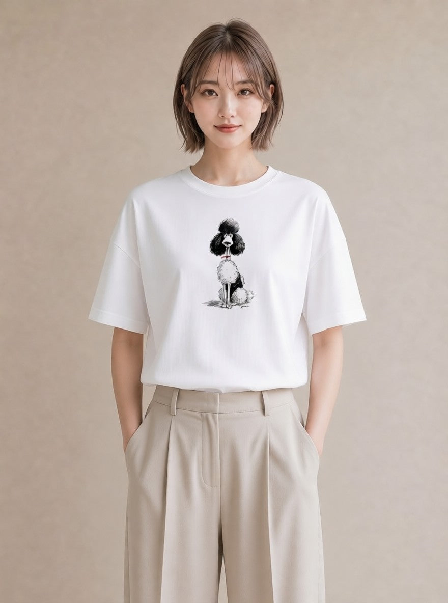 グラフィックTシャツ レディース トイプードル プードル 犬 いぬ イラスト ゆるコーデ 公園 ママ 白T YMAZO