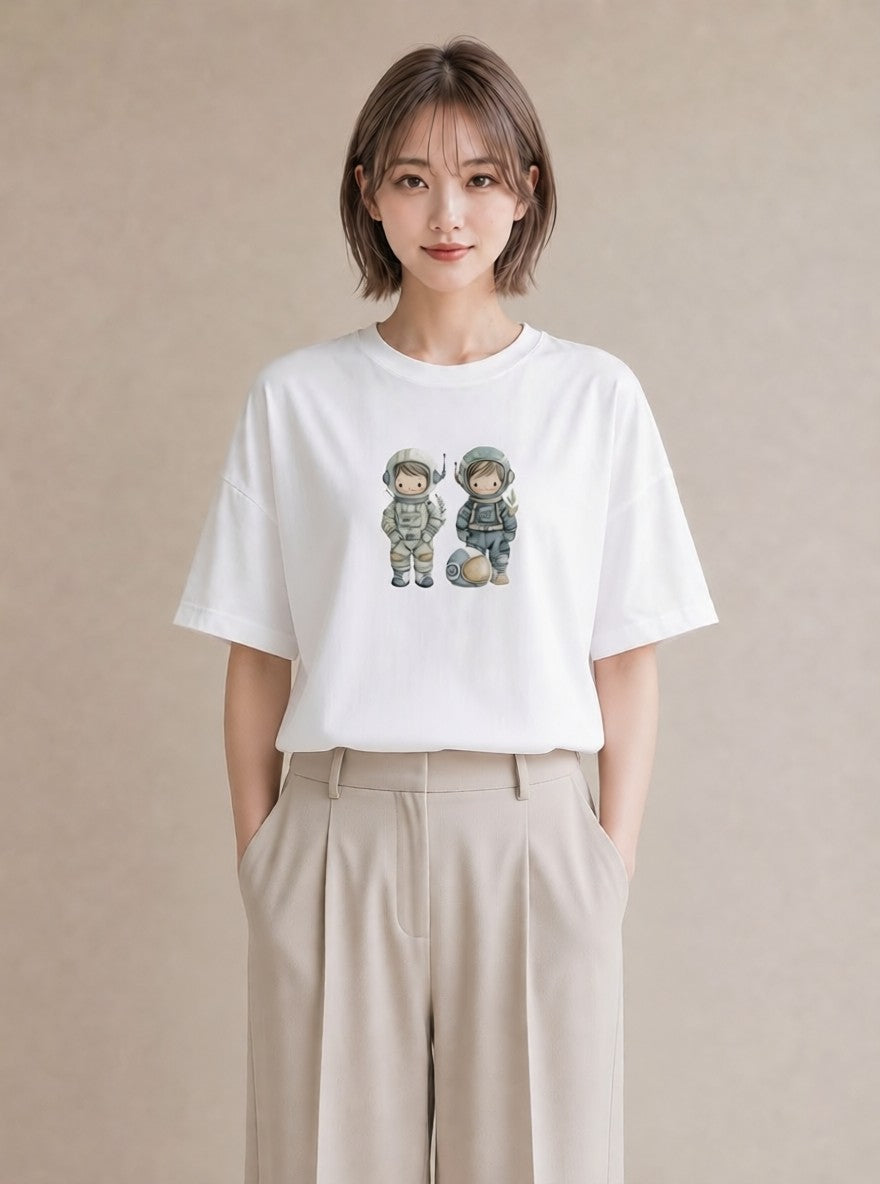 グラフィックTシャツ レディース ロケット 星空 宇宙 イラスト カフェコーデ おしゃれギフト 社会人 白T YMAZO