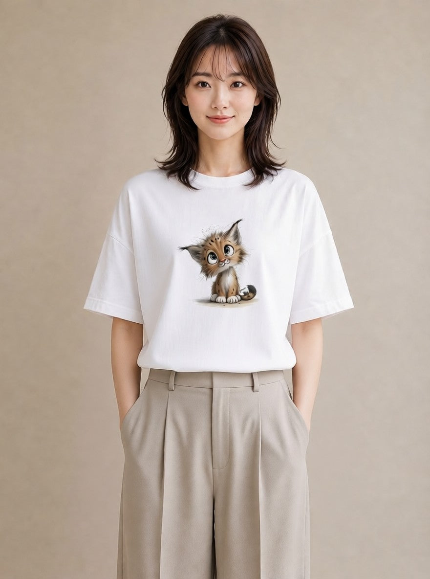 半袖Tシャツ レディース 子猫 猫 ねこ イラスト 個性的 母娘コーデ 自分用 白T YMAZO