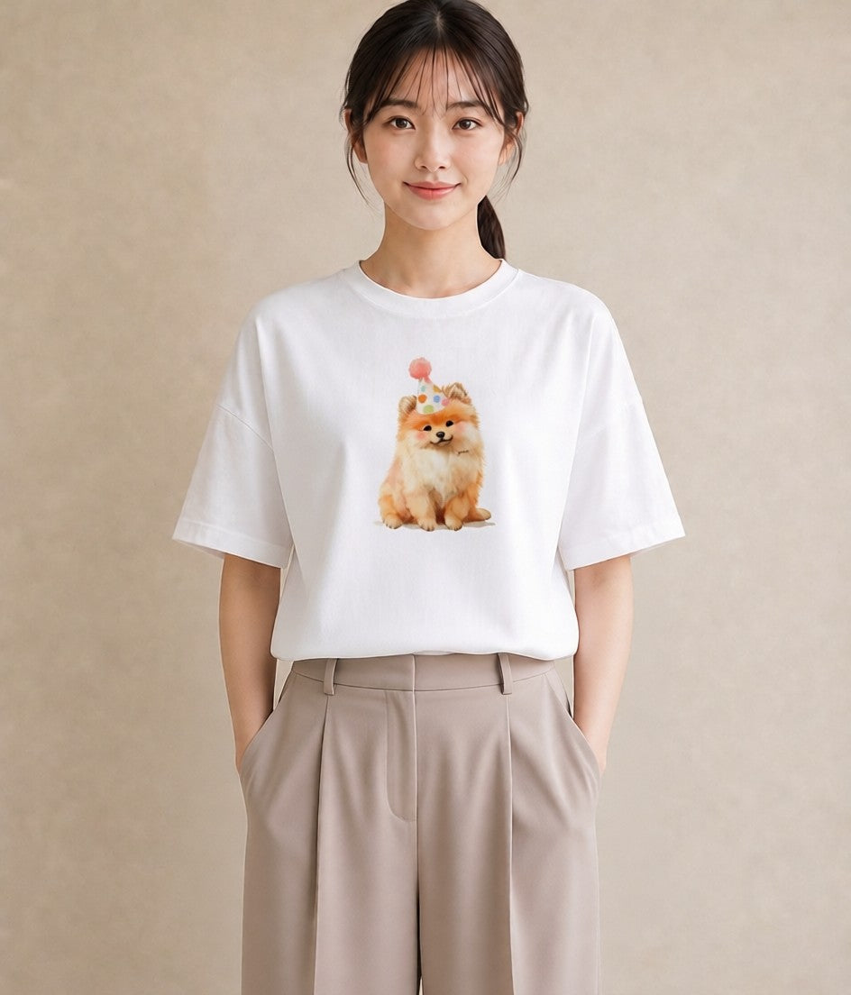 グラフィックTシャツ レディース ポメラニアン ポメ 犬 いぬ イラスト ボタニカル 姉妹 送別ギフト 白T YMAZO