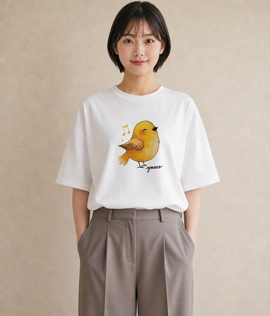 Tシャツ レディース 小鳥 ペット 動物 イラスト ボタニカル 自分用 ルームウェア 白T YMAZO