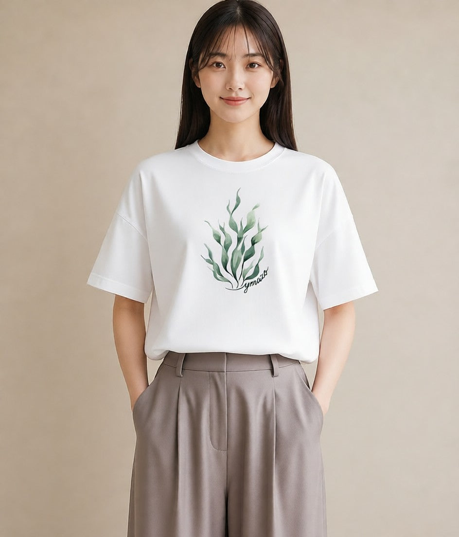 デザインTシャツ レディース 芝生 植物 ボタニカル イラスト レトロ 女性 旅行用 白T YMAZO