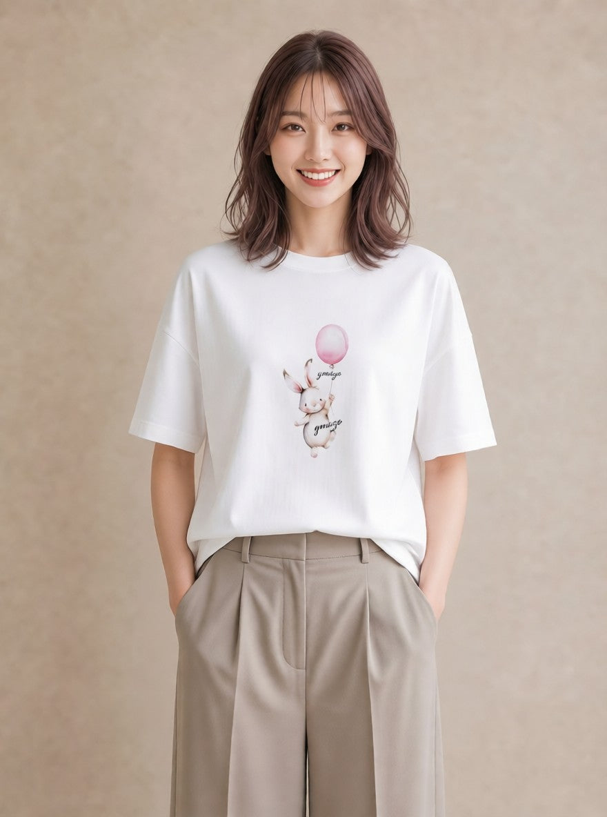 プリントTシャツ レディース 紙風船 和紙 ナチュラル アンティーク イラスト ゆるかわ 部屋着 女性向けギフト 白T YMAZO