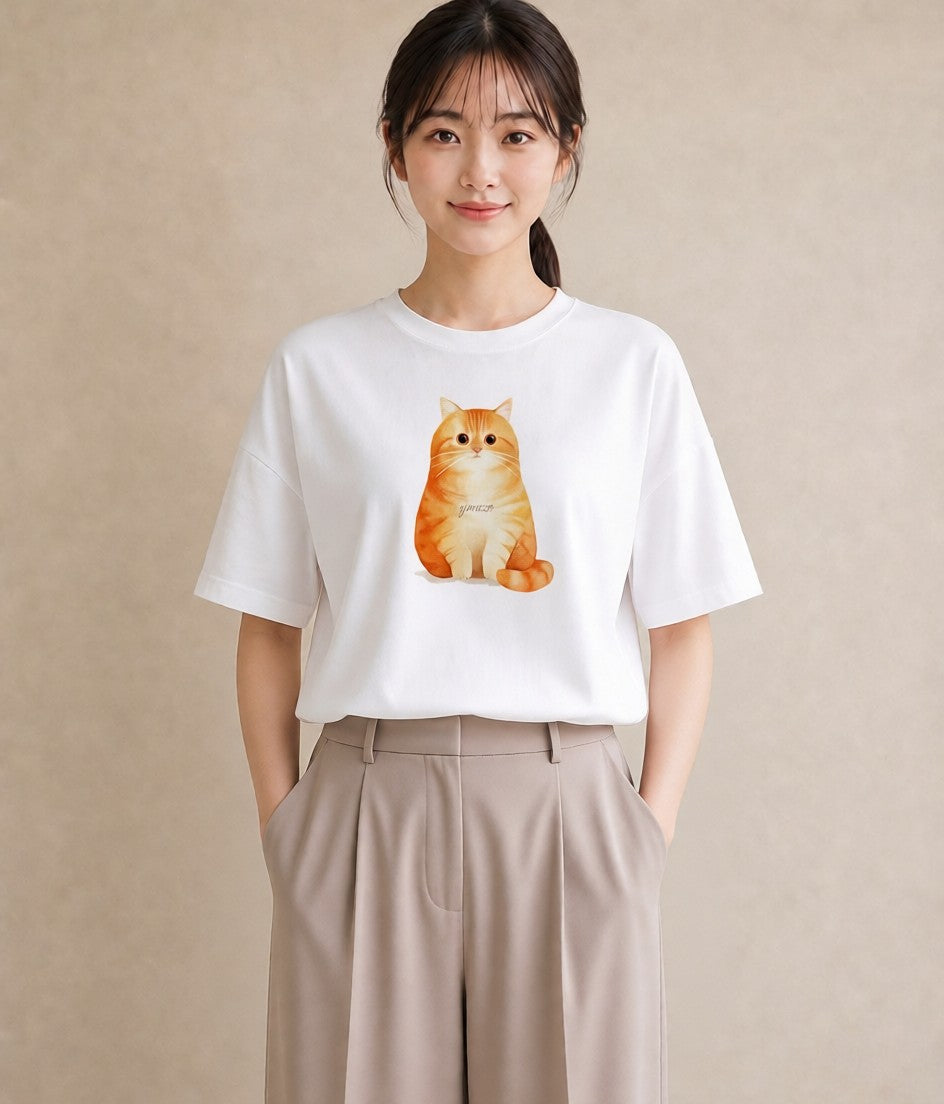 デザインTシャツ レディース マンチカン 猫 ねこ イラスト 韓国風 送別ギフト 通勤 白T YMAZO