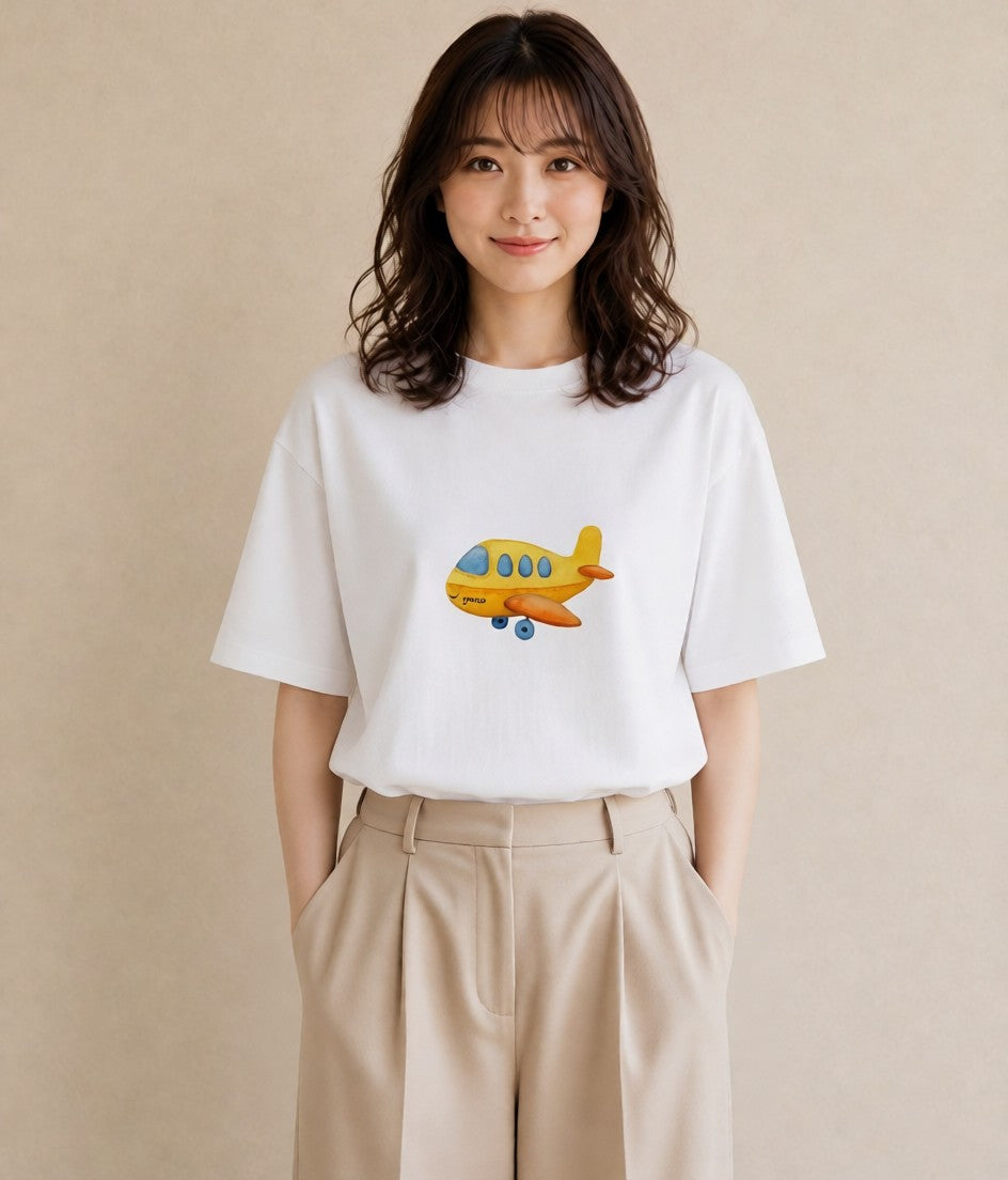Tシャツ レディース ロケット 星空 宇宙 イラスト 手描き風 買い物 夏コーデ 白T YMAZO