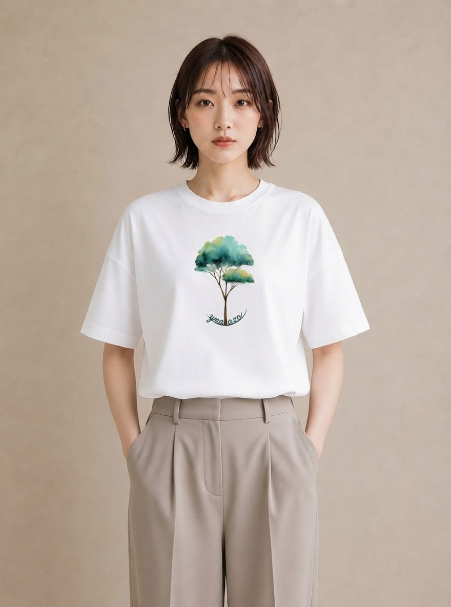 半袖Tシャツ レディース 盆栽 植物 ボタニカル イラスト ユニーク ルームウェア ギフト 白T YMAZO