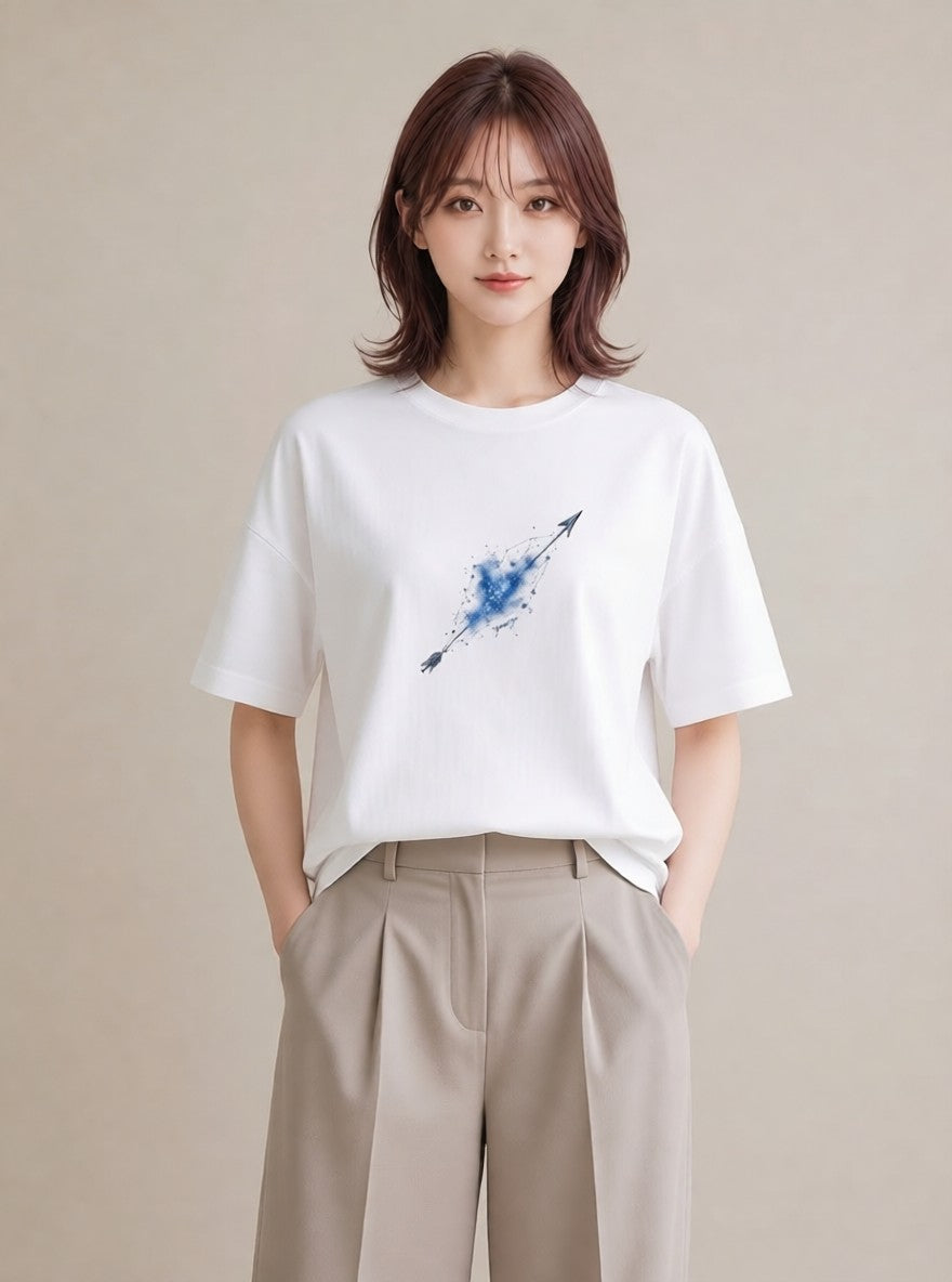 Tシャツ レディース 流れ星 星空 宇宙 イラスト 普段使い 自分用 ルームウェア 白T YMAZO