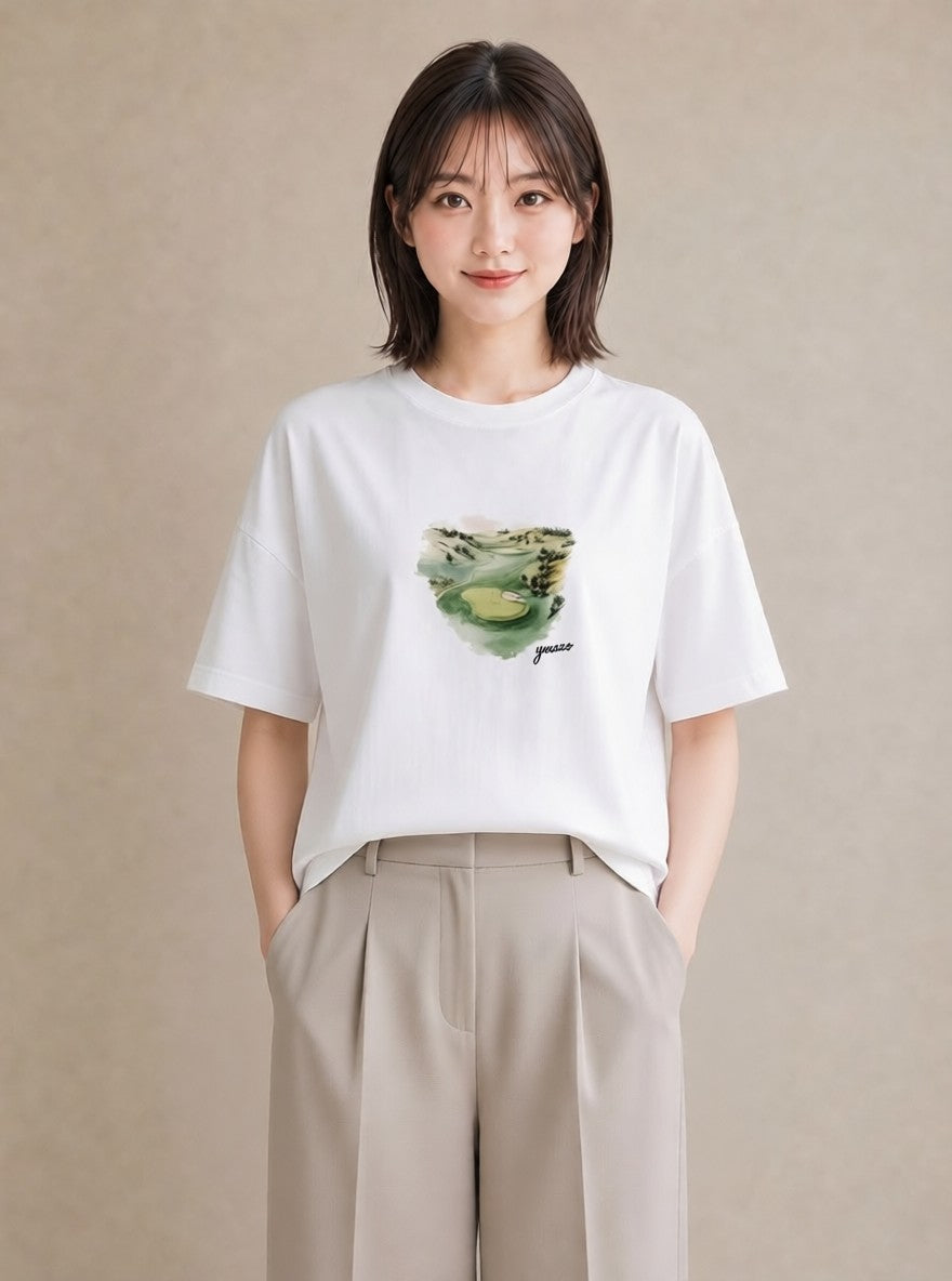 プリントTシャツ レディース 芝生 植物 ボタニカル イラスト 普段使い 週末コーデ 敬老の日 白T YMAZO