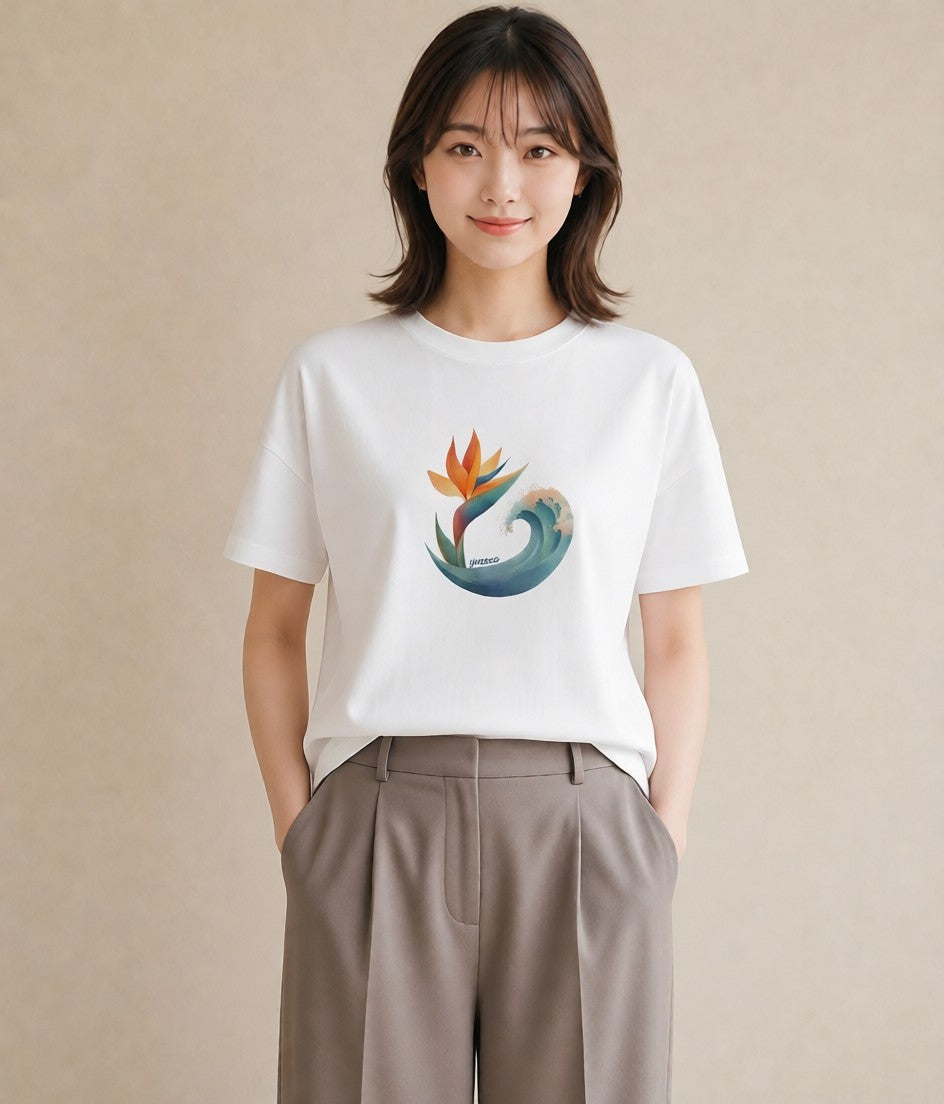 半袖Tシャツ レディース 波 星空 宇宙 イラスト 手描き風 お揃い 親子 白T YMAZO